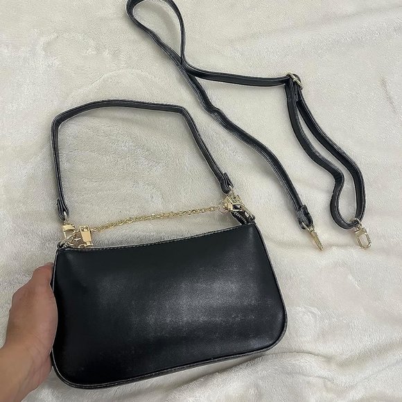 Nieimee Zhou Women Black Leather Shoulder Bag Classic Tote with Zipper Closure - Picture 11 of 11